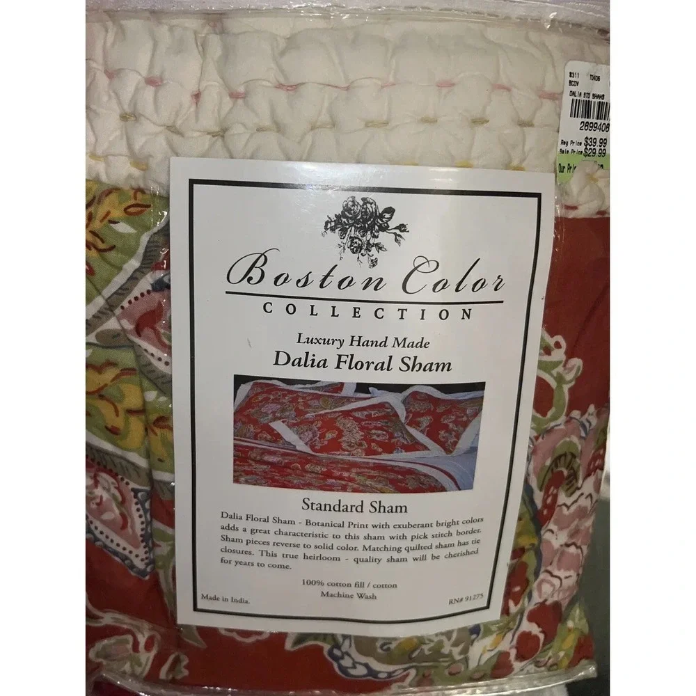 New Boston Color Collection Hand‎ Made Dalia Standard Sham Floral Multi Color